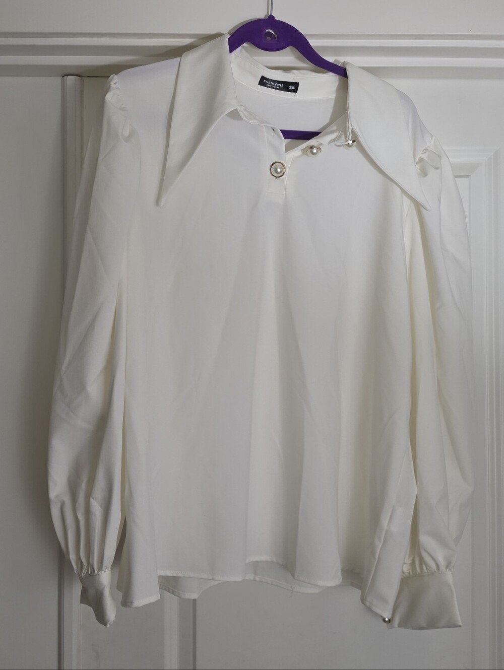 Shein Curve White Collared Long Sleeve Blouse